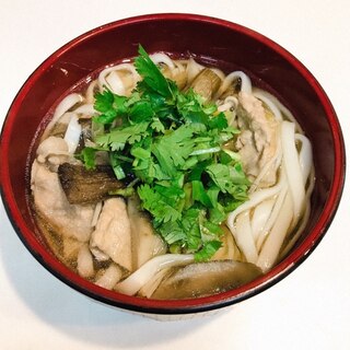 ちょいとエスニックに☆えのきとパクチーの肉うどん